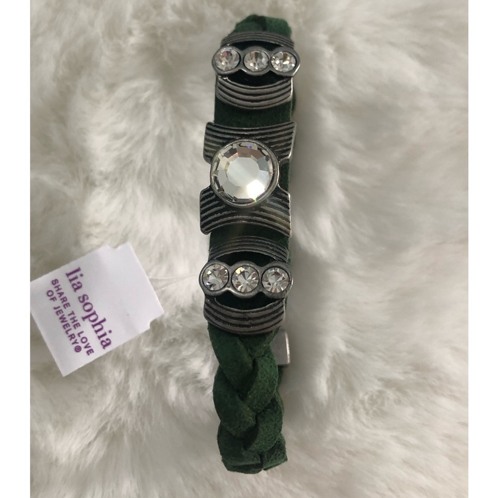 NWT Lia Sophia Olive Leather Crystal Bracelet